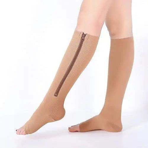 Zipped Open Toe Compression Socks