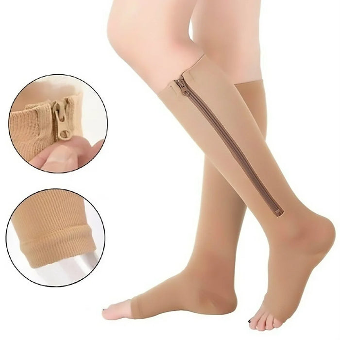 Zipped Open Toe Compression Socks